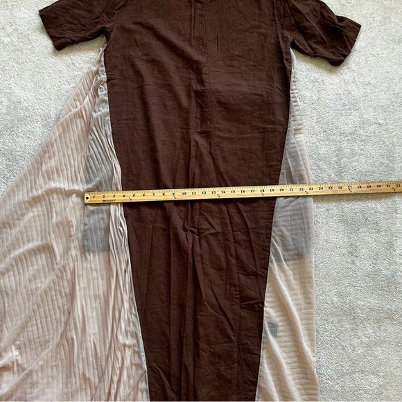 ADEPTT LINEN MAXI DRESS WITH LARGE FRONT POCKETS AND SHEER CHIFFON SIDES MODERN - Picture 10 of 13